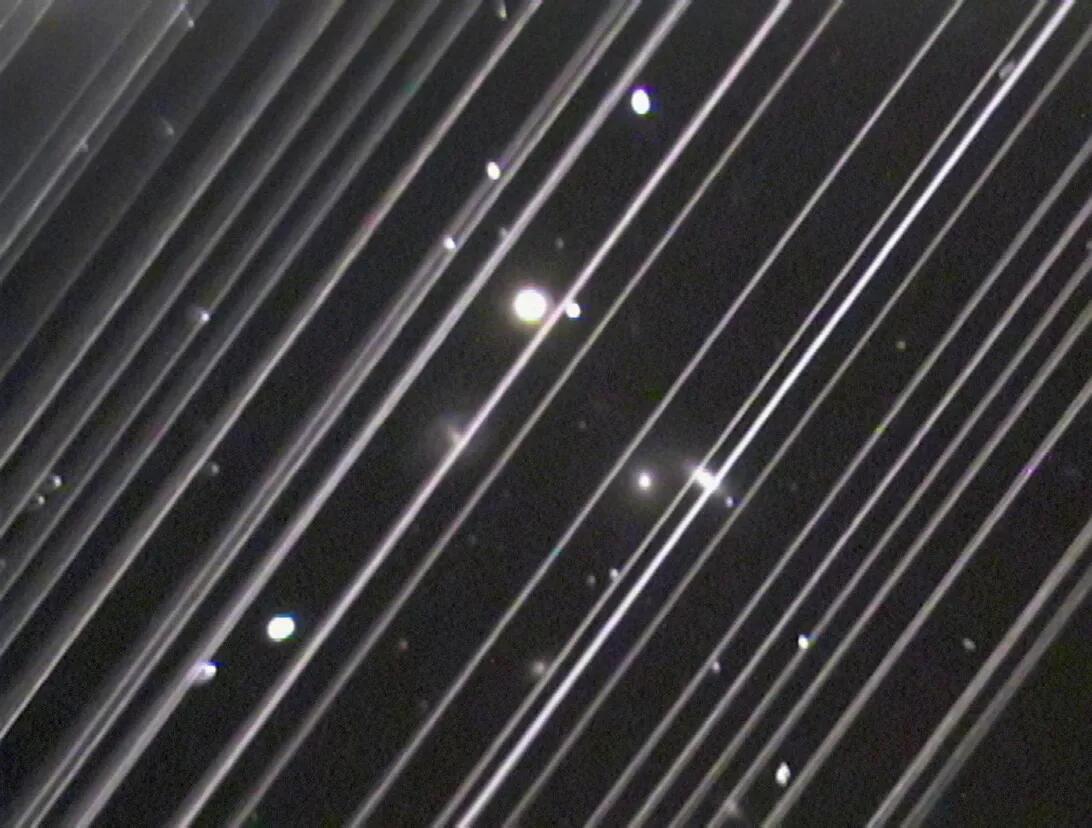 Arizona's Lowell Observatory's ruined photo showing passing Starlink satellites as diagonal lines. Victoria Girgis/Lowell Observatory